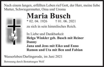 Traueranzeige von Maria Busch  von Magdeburger Volksstimme