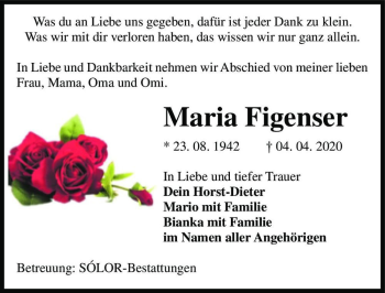 Traueranzeige von Maria Figenser  von Magdeburger Volksstimme