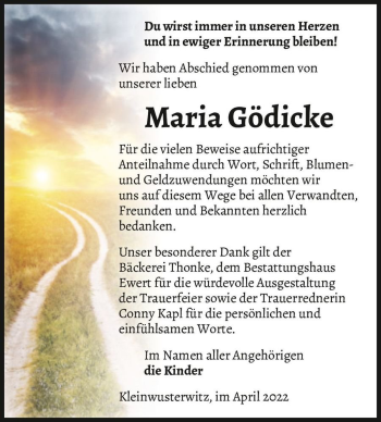 Traueranzeige von Maria Gödicke  von Magdeburger Volksstimme