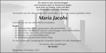 Traueranzeige von Maria Jacobs  von Magdeburger Volksstimme