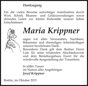 Traueranzeige von Maria Krippner  von Magdeburger Volksstimme