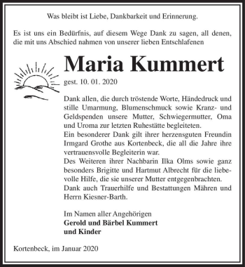 Traueranzeige von Maria Kummert  von Magdeburger Volksstimme
