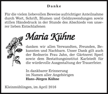 Traueranzeige von Maria Kühne  von Magdeburger Volksstimme