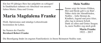 Traueranzeige von Maria Magdalena Franke  von Magdeburger Volksstimme