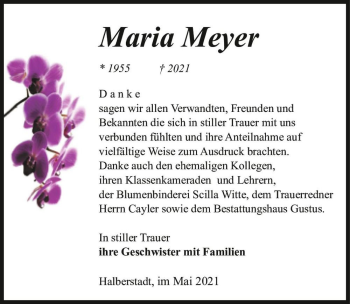 Traueranzeige von Maria Meyer  von Magdeburger Volksstimme