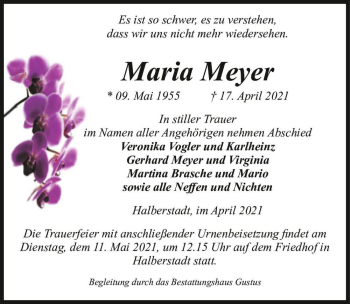 Traueranzeige von Maria Meyer  von Magdeburger Volksstimme