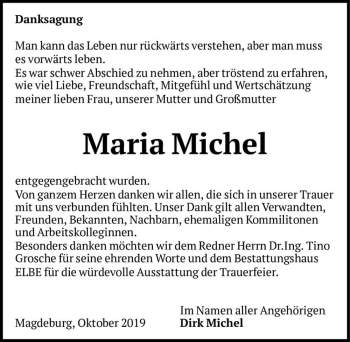 Traueranzeige von Maria Michel  von Magdeburger Volksstimme