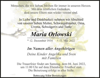 Traueranzeige von Maria Orlowski  von Magdeburger Volksstimme