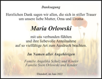 Traueranzeige von Maria Orlowski  von Magdeburger Volksstimme