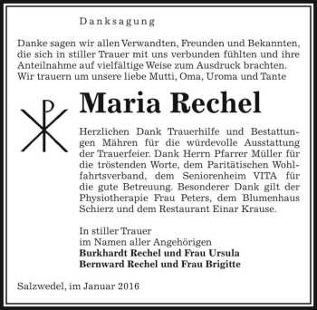 Traueranzeige von Maria Rechel  von Magdeburger Volksstimme