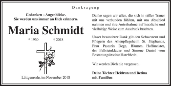Traueranzeige von Maria Schmidt  von Magdeburger Volksstimme