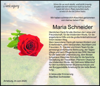 Traueranzeige von Maria Schneider  von Magdeburger Volksstimme