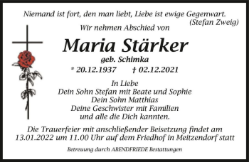 Traueranzeige von Maria Stärker (geb. Schimka)  von Magdeburger Volksstimme