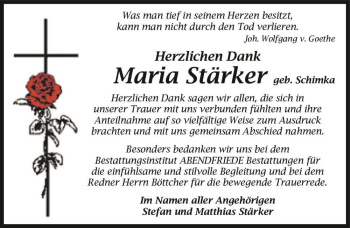 Traueranzeige von Maria Stärker (geb. Schimka)  von Magdeburger Volksstimme