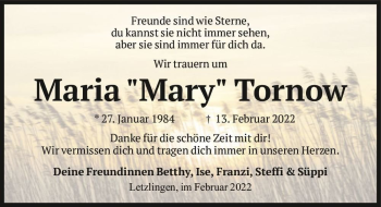 Traueranzeige von Maria Tornow  von Magdeburger Volksstimme