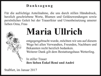 Traueranzeige von Maria Ullrich  von Magdeburger Volksstimme