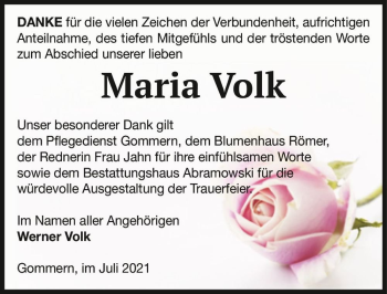 Traueranzeige von Maria Volk  von Magdeburger Volksstimme