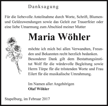 Traueranzeige von Maria Wöhler  von Magdeburger Volksstimme