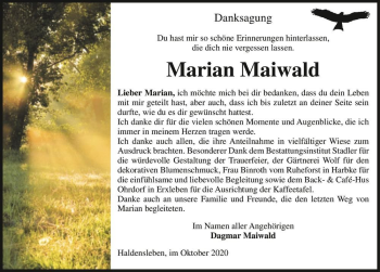 Traueranzeige von Marian Maiwald  von Magdeburger Volksstimme