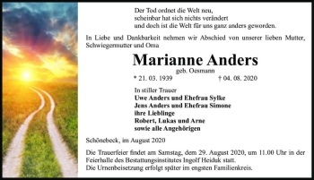 Traueranzeige von Marianne Anders (geb. Oesmann)  von Magdeburger Volksstimme