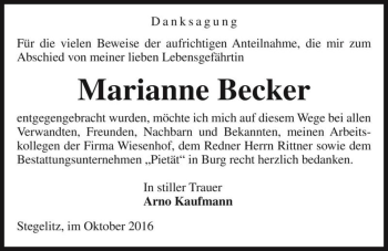 Traueranzeige von Marianne Becker  von Magdeburger Volksstimme
