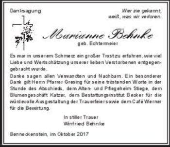 Traueranzeige von Marianne Behnke (geb. Echtermeier)  von Magdeburger Volksstimme