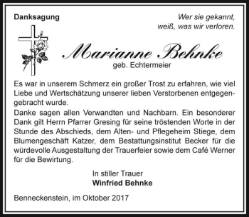Traueranzeige von Marianne Behnke (geb. Echtermeier)  von Magdeburger Volksstimme