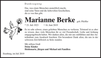 Traueranzeige von Marianne Berke (geb. Pfeiffer)  von Magdeburger Volksstimme