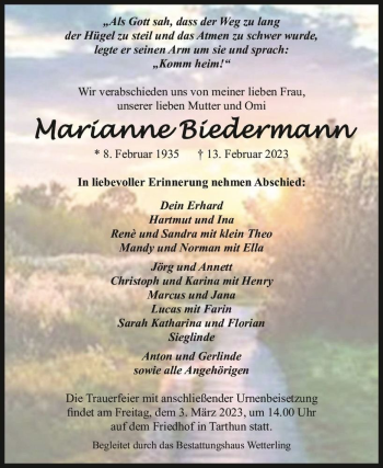 Traueranzeige von Marianne Biedermann  von Magdeburger Volksstimme