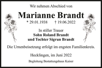 Traueranzeige von Marianne Brandt  von Magdeburger Volksstimme