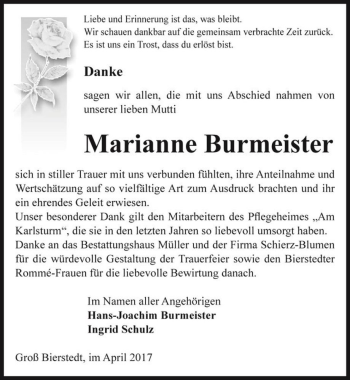 Traueranzeige von Marianne Burmeister  von Magdeburger Volksstimme