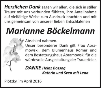 Traueranzeige von Marianne Böckelmann  von Magdeburger Volksstimme
