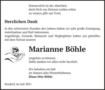 Traueranzeige von Marianne Böhle  von Magdeburger Volksstimme