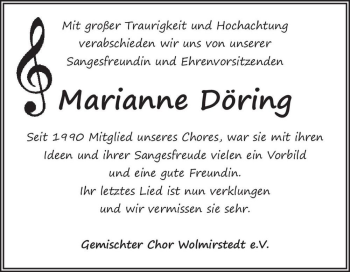 Traueranzeige von Marianne Döring  von Magdeburger Volksstimme