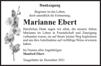 Traueranzeige von Marianne Ebert  von Magdeburger Volksstimme