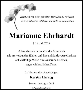 Traueranzeige von Marianne Ehrhardt  von Magdeburger Volksstimme
