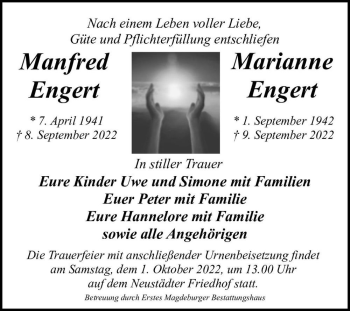 Traueranzeige von Marianne Engert und Manfred Engert  von Magdeburger Volksstimme