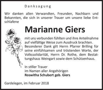 Traueranzeige von Marianne Giers  von Magdeburger Volksstimme