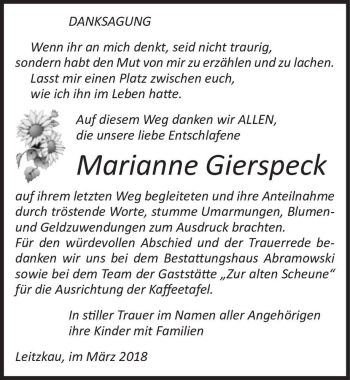 Traueranzeige von Marianne Gierspeck  von Magdeburger Volksstimme