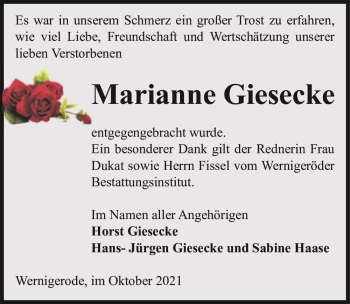 Traueranzeige von Marianne Giesecke  von Magdeburger Volksstimme
