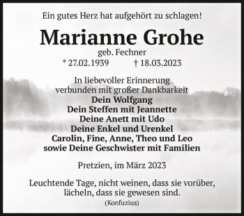Traueranzeige von Marianne Grohe (geb. Fechner)  von Magdeburger Volksstimme
