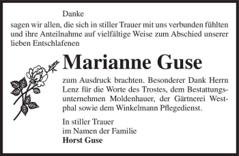 Traueranzeige von Marianne Guse  von Magdeburger Volksstimme