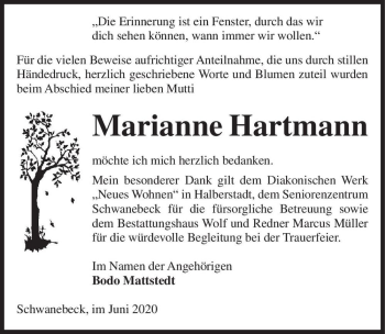 Traueranzeige von Marianne Hartmann  von Magdeburger Volksstimme
