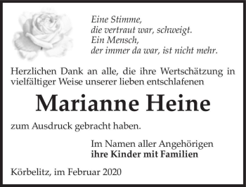 Traueranzeige von Marianne Heine  von Magdeburger Volksstimme