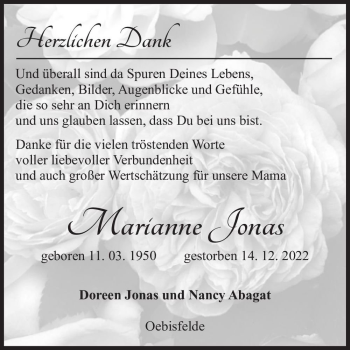 Traueranzeige von Marianne Jonas  von Magdeburger Volksstimme