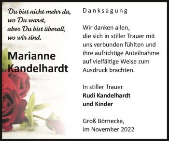 Traueranzeige von Marianne Kandelhardt  von Magdeburger Volksstimme