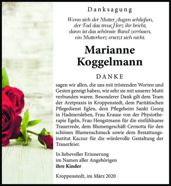 Traueranzeige von Marianne Koggelmann  von Magdeburger Volksstimme