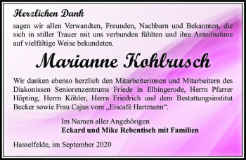 Traueranzeige von Marianne Kohlrusch  von Magdeburger Volksstimme