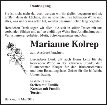 Traueranzeige von Marianne Kolrep  von Magdeburger Volksstimme