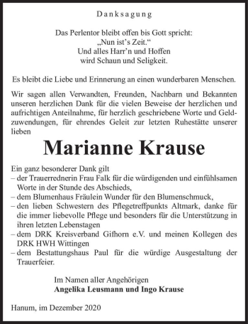 Traueranzeige von Marianne Krause  von Magdeburger Volksstimme